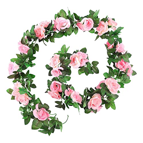 UWYRKSW KüNstliche Rosengirlande, 2 Packungen 15 Fuß Rosa GefäLschte Rosenranke HäNgende Blumen Pflanzen Kunstblume für Hochzeit Zuhause Rosa von UWYRKSW
