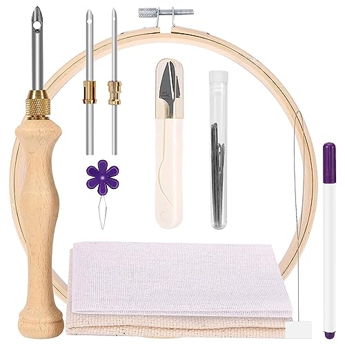 UWYRKSW Stanznadel-Nähset, Anfänger-Set mit Stickrahmen, Verstellbarem Nadelstanzer, Tufting-Tuch, Teppichhaken UWYRKSW Stanznadel-Nähset, Anfänger-Set mit Stickrahmen, Verstellbarem Nadelstanzer, Tufting-Tuch, Teppichhaken von UWYRKSW