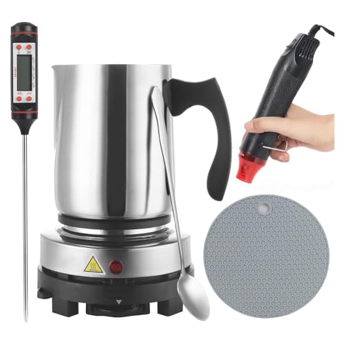 UWYRKSW Zubehör für das Kerzenherstellungsset, für Anfänger, 900-Ml-Gießtopf, Heißluftpistole, Thermometer, Einfach zu Verwendender EU-Stecker für die Kerzenherstellung von UWYRKSW