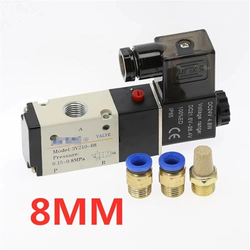 3 Way 2 Position Air Directional Control Solenoid Valve 3V210-08 DC12V DC24V AC110V AC220V Muffler(8MM Fittings,DC 12V) von UXDAKCPSH