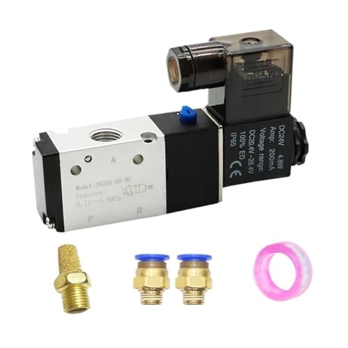 UXDAKCPSH 3V210-08 Pneumatic Solenoid Valve 3 Way 2 Position Air Directional Control DC12V DC24V AC110V AC220V(PC 6mm Fittings,AC110) von UXDAKCPSH