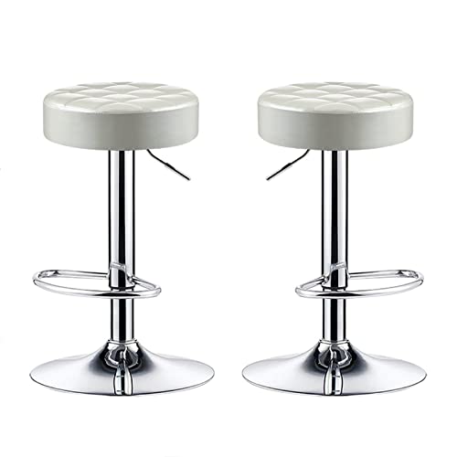 Set mit 2 Barhockern – verstellbare Höhe 60–80 cm, Frühstückshocker, Metall-Thekenhocker mit Lederschwammkissen und galvanisiertem Sockel, mehrere Farben, Unterstützung Anpassung (Farbe: Rot) (Whi von UXHRILSV