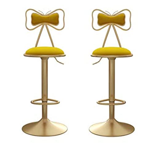 UXHRILSV Barhocker, 2er-Set, Küchenthekenhocker/Barstühle, kann 60–80 cm angehoben werden, Schmiedeeisen, Frühstückshocker, Samt-Sitzkissen, Loungesessel mit Rückenlehne (Farbe: Grün) (Gelb) von UXHRILSV
