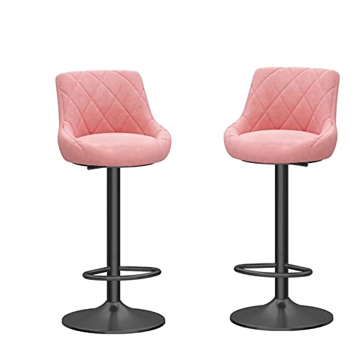 UXHRILSV Barhocker, 2er-Set, Metall-Barhocker, 60–80 cm, mit Rückenlehne, Samt, Frühstückshocker, geeignet für Comter-Stuhl/Schönheitssalon (Farbe: Grün) (Rosa) von UXHRILSV
