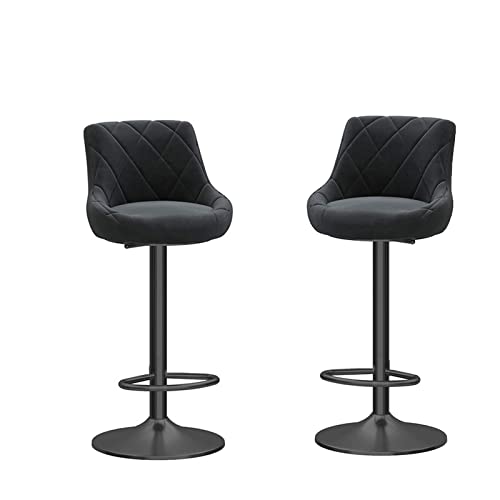UXHRILSV Barhocker, 2er-Set, Metall-Barhocker, 60–80 cm, mit Rückenlehne, Samt, Frühstückshocker, geeignet für Comter-Stuhl/Schönheitssalon (Farbe: Grün) (Schwarz) von UXHRILSV