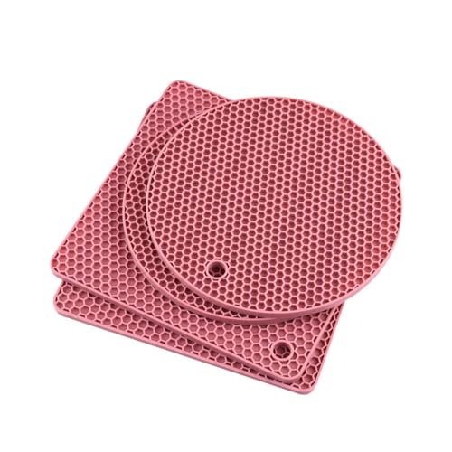 UXIYI Silikon-Hot-Pot-Pads für die Küche Runde Untersetzer für den Esstisch Kochtopfhalter Wabenförmige Matten Widerstandsfähige Topflappen,Rosa,4pcs von UXIYI