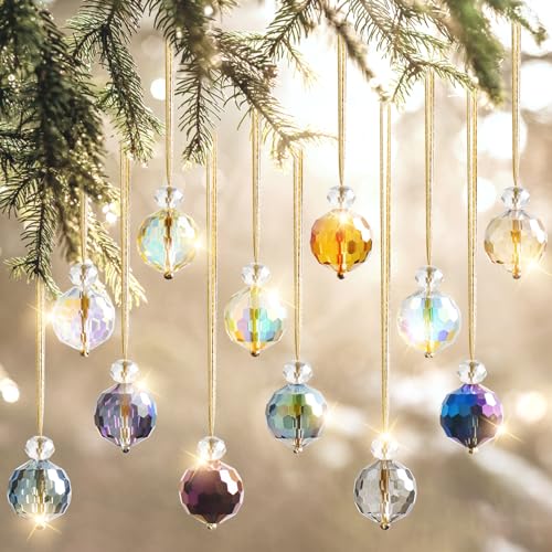 UXORSN 12 Stück Weihnachtskugeln Kristall 22 mm Christbaumkugeln Klein Weihnachtsbaumkugeln Ornamente Regenbogen Prisma Weihnachtsbaumschmuck Bunt Kugeln für Party Zuhause Weihnachtsdeko von UXORSN