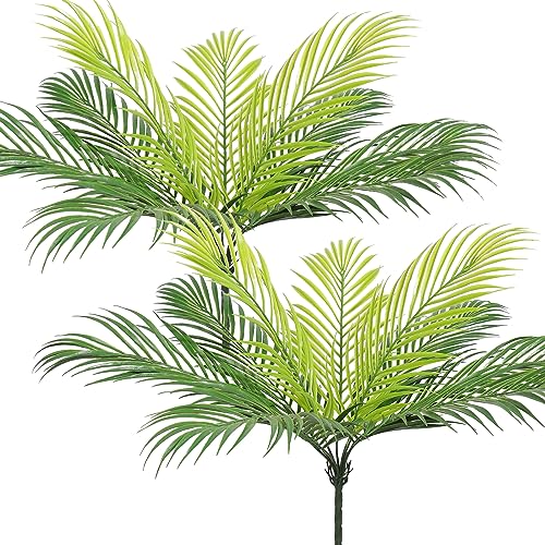 UXORSN 2 Stück Künstliche Palmenblätter Faux Tropische Busch Grün Kunstpflanze Areca Palm Plant Gefälschte Kunststoff Pflanze für Party Garten Innen Außen Palmblatt Dekor von UXORSN