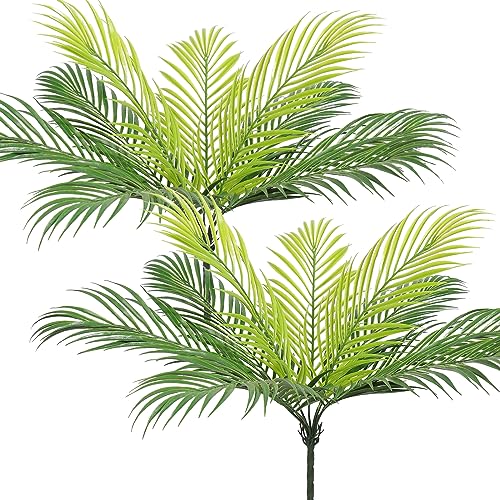 UXORSN 4 Stück Künstliche Palmenblätter Frühlings Deko Faux Tropische Busch Grün Kunstpflanze Areca Palm Plant Gefälschte Kunststoff Pflanze für Party Garten Innen Außen Palmblatt Dekor von UXORSN