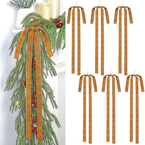 UXORSN 6 Stück Samt Weihnachtsbaum Schleifen 60 x 40 cm Weihnachtsbaumschmuck Vintage Bänder Schleifen Rustikal Große Christbaumschmuck Bögen für Christbaum Geschenk Treppen Kranz Dekoration (Braun) UXORSN 6 Stück Samt Weihnachtsbaum Schleifen 60 x 40 cm Weihnachtsbaumschmuck Vintage Bänder Schleifen Rustikal Große Christbaumschmuck Bögen für Christbaum Geschenk Treppen Kranz Dekoration (Braun) von UXORSN