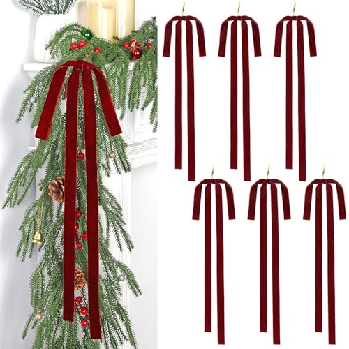 UXORSN 6 Stück Samt Weihnachtsbaum Schleifen 60 x 40 cm Weihnachtsbaumschmuck Vintage Bänder Schleifen Rustikal Große Christbaumschmuck Bögen für Christbaum Geschenk Treppen Kranz Dekoration (Weinrot) UXORSN 6 Stück Samt Weihnachtsbaum Schleifen 60 x 40 cm Weihnachtsbaumschmuck Vintage Bänder Schleifen Rustikal Große Christbaumschmuck Bögen für Christbaum Geschenk Treppen Kranz Dekoration (Weinrot) von UXORSN