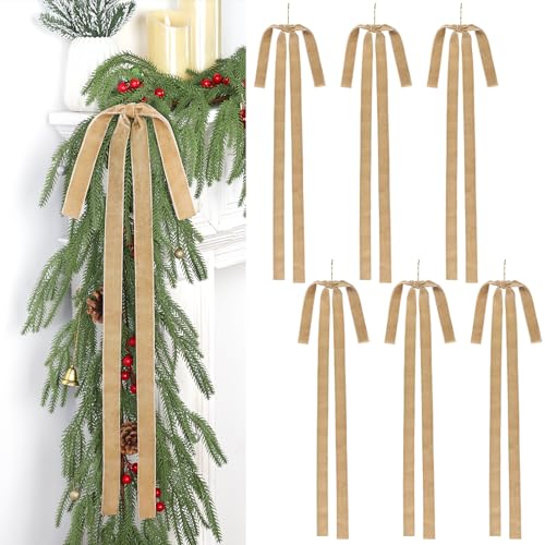 UXORSN 6 Stück Samt Weihnachtsbaum Schleifen 60 x 40 cm Weihnachtsbaumschmuck Vintage Bänder Schleifen Rustikal Große Christbaumschmuck Bögen für Christbaum Geschenk Treppen Kranz Dekoration (Khaki) UXORSN 6 Stück Samt Weihnachtsbaum Schleifen 60 x 40 cm Weihnachtsbaumschmuck Vintage Bänder Schleifen Rustikal Große Christbaumschmuck Bögen für Christbaum Geschenk Treppen Kranz Dekoration (Khaki) von UXORSN