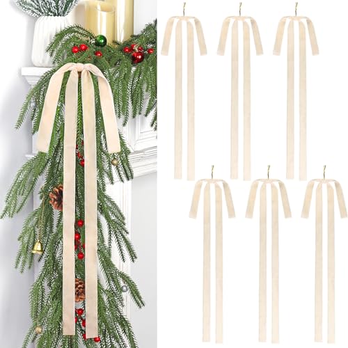 UXORSN 6 Stück Samt Weihnachtsbaum Schleifen 60 x 40 cm Weihnachtsbaumschmuck Vintage Bänder Schleifen Rustikal Große Christbaumschmuck Bögen für Christbaum Geschenk Treppen Kranz Dekoration (Beige) UXORSN 6 Stück Samt Weihnachtsbaum Schleifen 60 x 40 cm Weihnachtsbaumschmuck Vintage Bänder Schleifen Rustikal Große Christbaumschmuck Bögen für Christbaum Geschenk Treppen Kranz Dekoration (Beige) von UXORSN