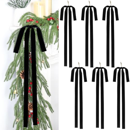 UXORSN 6 Stück Samt Weihnachtsbaum Schleifen 60 x 40 cm Weihnachtsbaumschmuck Vintage Bänder Schleifen Rustikal Große Christbaumschmuck Bögen für Christbaum Geschenk Treppen Kranz Dekoration (Schwarz) UXORSN 6 Stück Samt Weihnachtsbaum Schleifen 60 x 40 cm Weihnachtsbaumschmuck Vintage Bänder Schleifen Rustikal Große Christbaumschmuck Bögen für Christbaum Geschenk Treppen Kranz Dekoration (Schwarz) von UXORSN