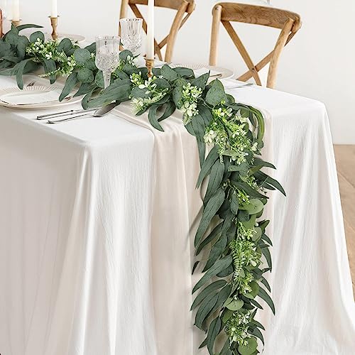 UXORSN Künstliche Eukalyptus mit Weidenblättern Girlande 2 Stück Künstlich Grün Blättergirlande Tischgirlande Gefälschte Efeu Hängepflanze Reben Kunstpflanze für Hochzeit Wand Tisch Party Decor von UXORSN