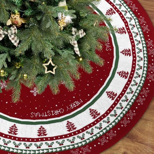 UXORSN Weihnachtsbaum Decke Rock 90cm Gestrickter Schneeflocken Christbaumdecke Rund Burgund Grün Weihnachtsbaumdecke Große Christbaumständer Weihnachtsbaum Teppich Für Zuhause Urlaub Weihnachtsdeko von UXORSN