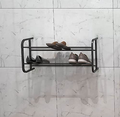 Einfaches hängendes Wandschuhregal aus Metall, mehrschichtiges stehendes Schuhregal, wasserdichter Aufbewahrungsständer, platzsparend für das Wohnzimmer (25,5" B x 7,68 T x 12 H, nagelfrei) Star von UYDJAKX