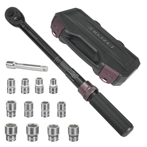 UYECOVE Drehmomentschlüssel 1/2", 20-220Nm Drehmomentschlüssel Auto Motorrad Drehmomentschlüssel Set 14Tlg.mit 125 mm Verlängerungsstange Torque Wrench von UYECOVE