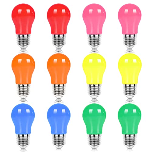 UYHGO 12er-Pack Bunte Glühbirnen E27 LED Birne Bunt Farbige Glühbirne, 2W Farbig Leuchtmittel Lampe, Rosa, Orange, Rot, Gelb, Blau, Grün für Party, Lichterkette, Deko Weihnachten von UYHGO