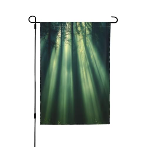 Dekorative doppelseitige Flagge mit dem Wald am Morgen, Gartenbanner, perfekt für Innen- und Außenbereich, erhältlich in zwei Größen Dekorative doppelseitige Flagge mit dem Wald am Morgen, Gartenbanner, perfekt für Innen- und Außenbereich, erhältlich in zwei Größen von UYHhgqw