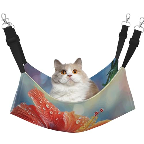 UYHhgqw Exotische Hibiskusblumen-Haustier-Hängematte, Samt-Hängematte für Katzen, verstellbare Gurte mit Metallhaken, perfekt für kleine Haustiere von UYHhgqw