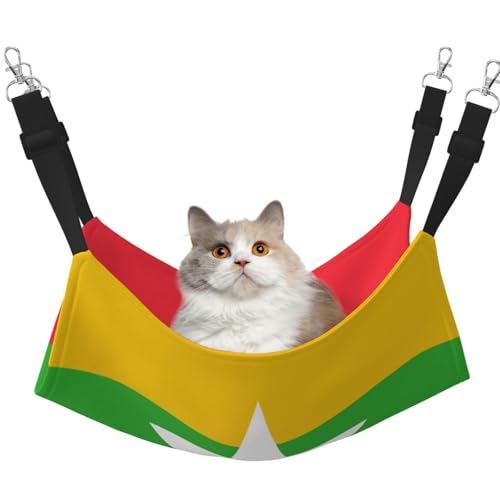 UYHhgqw Haustier-Hängematte mit Flagge von Myanmar, Samt, verstellbare Gurte mit Metallhaken, perfekt für kleine Haustiere von UYHhgqw