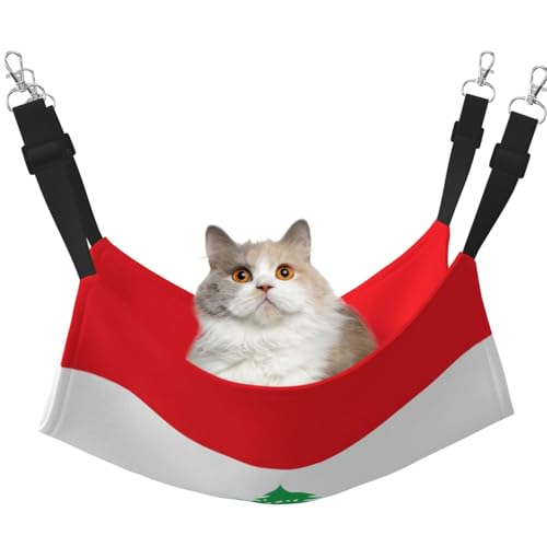 UYHhgqw Haustier-Hängematte mit Libanon-Flagge, Samt, verstellbare Gurte mit Metallhaken, perfekt für kleine Haustiere von UYHhgqw