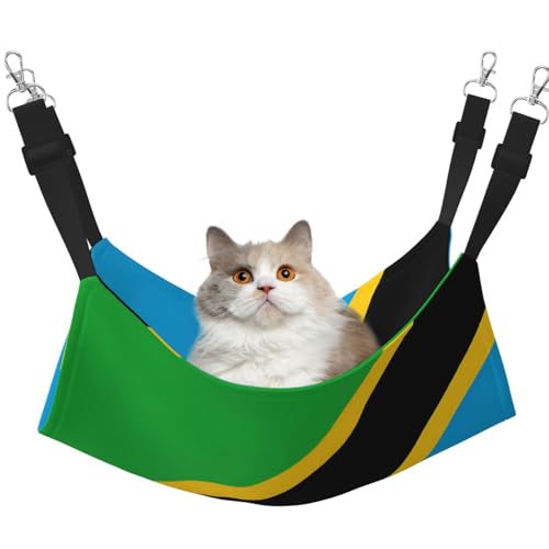 UYHhgqw Haustier-Hängematte mit Tansania-Flagge, Samt-Hängematte für Katzen, verstellbare Gurte mit Metallhaken, perfekt für kleine Haustiere von UYHhgqw