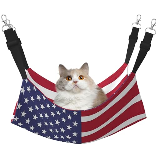 UYHhgqw Haustier-Hängematte mit amerikanischer Flagge, Samt, verstellbare Gurte mit Metallhaken, perfekt für kleine Haustiere von UYHhgqw