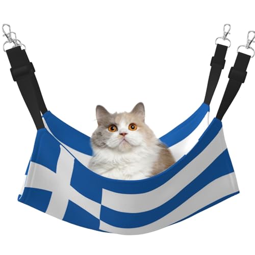 UYHhgqw Haustier-Hängematte mit griechischer Flagge, Samt, verstellbare Gurte mit Metallhaken, perfekt für kleine Haustiere von UYHhgqw