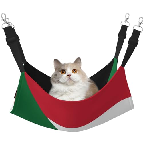 UYHhgqw Haustier-Hängematte mit sudanesischer Flagge, Samt, Katzenbett, verstellbare Gurte mit Metallhaken, perfekt für kleine Haustiere von UYHhgqw