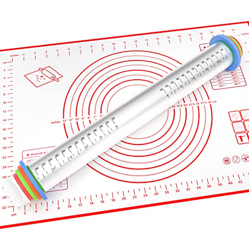 Nudelholz Edelstahl,UYOTBKEUB Einstellbare Dicke Teigrolle und Antihaft Silikon Backmatte Set mit Messmarkierung für Plätzchen Gebäck Pizza Pasta Nudelholz Edelstahl,UYOTBKEUB Einstellbare Dicke Teigrolle und Antihaft Silikon Backmatte Set mit Messmarkierung für Plätzchen Gebäck Pizza Pasta von UYOTBKEUB