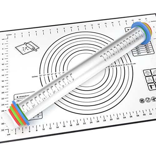 Nudelholz Edelstahl,UYOTBKEUB Einstellbare Dicke Teigrolle und Antihaft Silikon Backmatte Set mit Messmarkierung für Plätzchen Gebäck Pizza Pasta Nudelholz Edelstahl,UYOTBKEUB Einstellbare Dicke Teigrolle und Antihaft Silikon Backmatte Set mit Messmarkierung für Plätzchen Gebäck Pizza Pasta von UYOTBKEUB