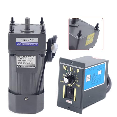 220V Getriebemotor Elektromotor 5K AC Gear Motor Getriebemotor mit Drehzahlregler Wechselstrom Asynchroner Getriebemotor Einphasig 0-270rmp 90W von UYRTOY