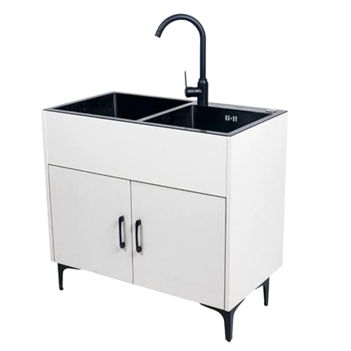 UYSELA 2 Becken SpüLe SpüLtische SpüLbecken Waschbecken SpüLen Edelstahl SpüLtechnik EdelstahlspüLe SpüLschrank SpüLtisch KüChenspüLe Abflusskorb Eckig KüChe,Weiß,43 * 78 * 78cm von UYSELA