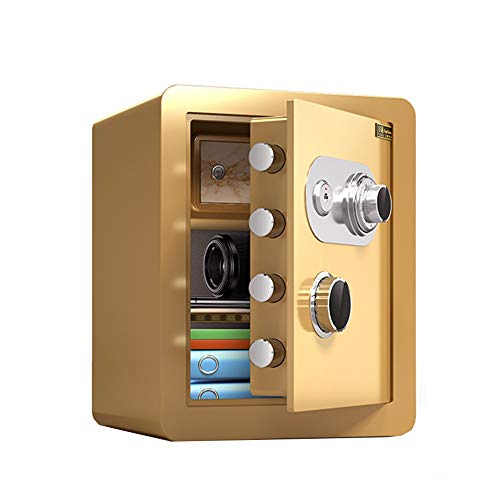 45 cm manueller Maschinen-Safe,diebstahlsicherer Ganzstahl-Nachttisch-Garderobe,unsichtbarer Safe,Büro-Aktenschmuck,Passwort-Safe,Tresorschrank (Farbe: Braun) (Gold) von UYSELA
