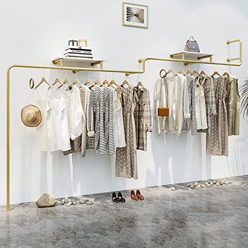 UYSELA Eisenrohr-Kleiderständer,an der Wand montierter Kleiderständer für den Einzelhandel,Schrankaufbewahrung,Kleidungsorganisator Gold,mit Lagerregal,Mehrzweck-Hängestange für die Kleideraufbewah von UYSELA