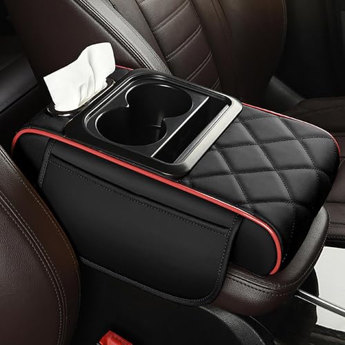 UYTKTN Auto Armlehnen Polster für BMW 2er F44 Gran Coupé 2020 2021 2022, Mittelkonsole Auto ArmlehnenAuflage Abdeckung, Multifunktionale Auto Armlehne Kissen,B Black+Red von UYTKTN