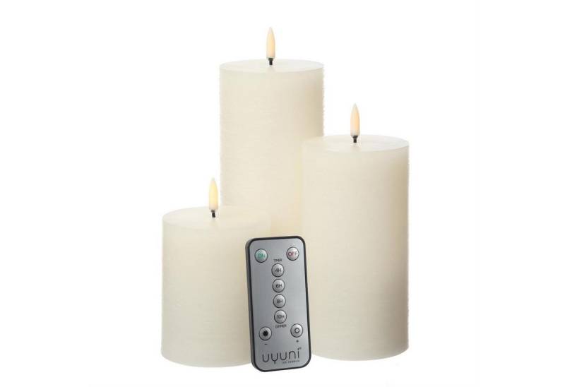 UYUNI Lighting LED-Kerze LED Kerzenset PIA Uyuni Rustik-Optik 3 Größen mit Batterien Fernb. (3-tlg) von UYUNI Lighting