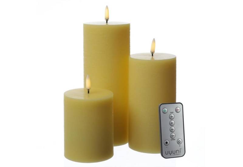 UYUNI Lighting LED-Kerze LED Kerzenset PIA Uyuni Rustik-Optik 3 Größen mit Batterien Fernb. (3-tlg) von UYUNI Lighting