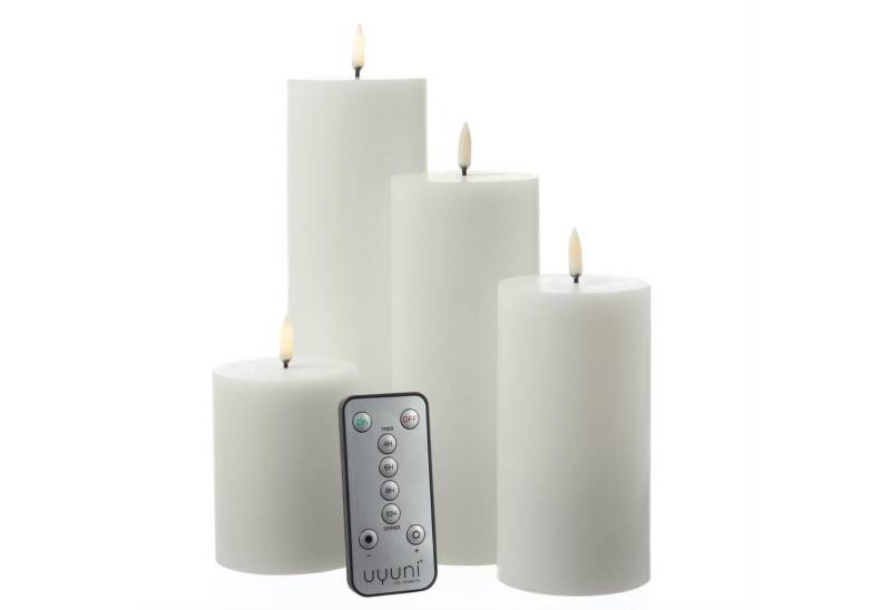 UYUNI Lighting LED-Kerze LED Kerzenset THEA Uyuni 4 Größen mit Batterien Fernb. 4er Set weiß (4-tlg) von UYUNI Lighting