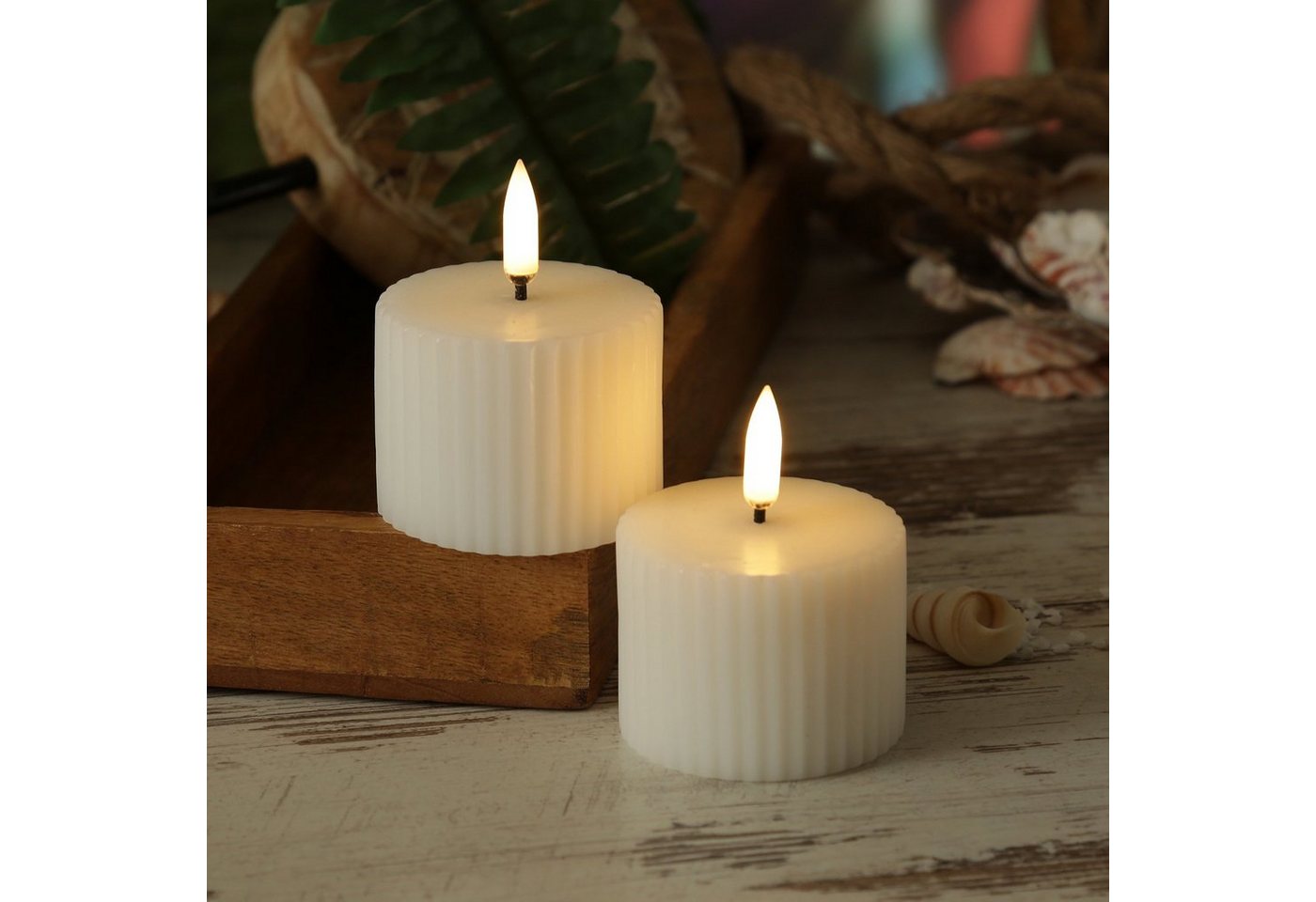 UYUNI Lighting LED-Kerze LED Mini Kerzen Thea Uyuni Echtwachs mit Rillen Timer D:5,8cm weiß 2St (2-tlg) von UYUNI Lighting