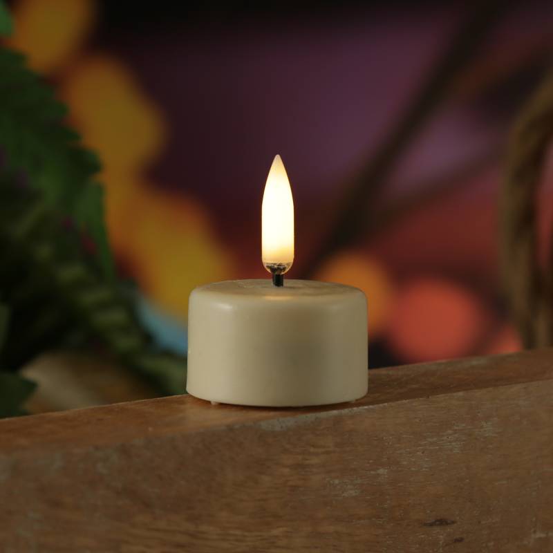 LED Teelicht THEA - 3D Flamme - D: 4cm - H: 5,3cm - Timer - inkl. Batterie - creme von UYUNI