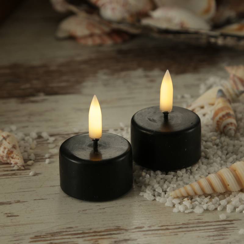 LED Teelichter THEA - D: 4cm - H: 5,3cm - Timer - inkl. Batterien - schwarz - 2er Set von UYUNI