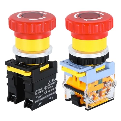1PC 30mm Not-Aus-Schalter mit Licht Not-Aus-Netzschalter Steuerung Elektrischer Starterschalter 220V 10A NC(B Style With Light,2NO2NC_6V) von UYUUBNK