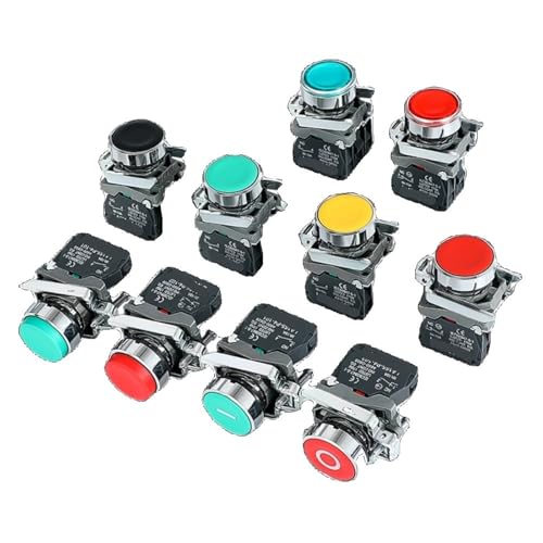 1PC XB4 Druckschalter Momentan Selbstrückstellend Flacher Hoher Kopf 22mm Power Druckschalter mit Licht XB4-BA42 BA31 BA55 10A NC/NO Rot(XB4-BA31 GREEN 1NO,220V) von UYUUBNK