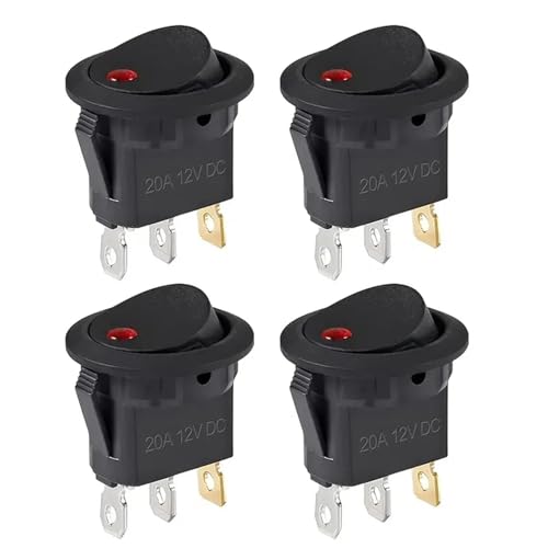 4 Stücke Runder Kippschalter Wasserdicht DC 12V 20A SPST EIN/AUS Schalter 3 Pins Kipptasten(4 PCS Red) von UYUUBNK