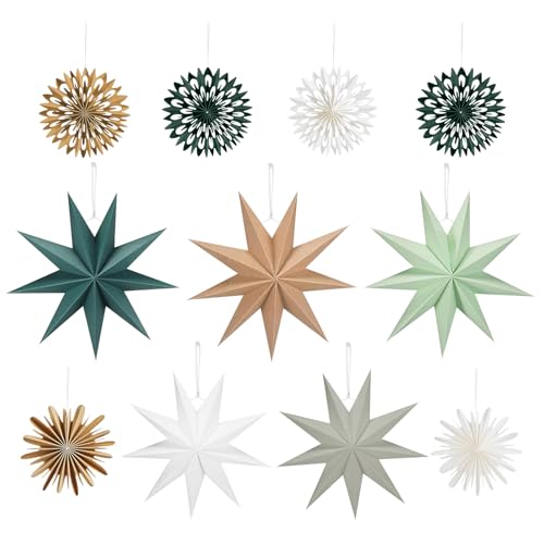 UYUYong 11 Stück Papiersterne zum Aufhängen 9 Zacken Papier Stern Faltsterne Skandinavisch Papiersterne 3D Stern Weihnachtsdeko Fensterdeko, für Weihnachtsdeko Neujahrsfest Hochzeit (30cm 25cm 10cm) UYUYong 11 Stück Papiersterne zum Aufhängen 9 Zacken Papier Stern Faltsterne Skandinavisch Papiersterne 3D Stern Weihnachtsdeko Fensterdeko, für Weihnachtsdeko Neujahrsfest Hochzeit (30cm 25cm 10cm) von UYUYong