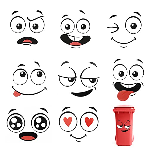 UYUYong 8 Blätter Mülltonnen Aufkleber 30 * 21cm Selbstklebende Augenaufkleber Kinder Cartoon Emoji Aufkleber Lustiger Toiletten Aufkleber Augen Mund-DIY-Aufkleber für Eimer Wand Kühlschrank von UYUYong