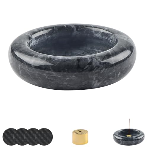 UYUYong Marmor-Räuchergefäß mit 9 Löchern Incense Burner Holder Räucherstäbchenhalter Modern mit Räucherstäbchenhalter Anti-Rutschmatte Runde Räucherstäbchenbrenner für Meditation Verschmieren Yoga von UYUYong